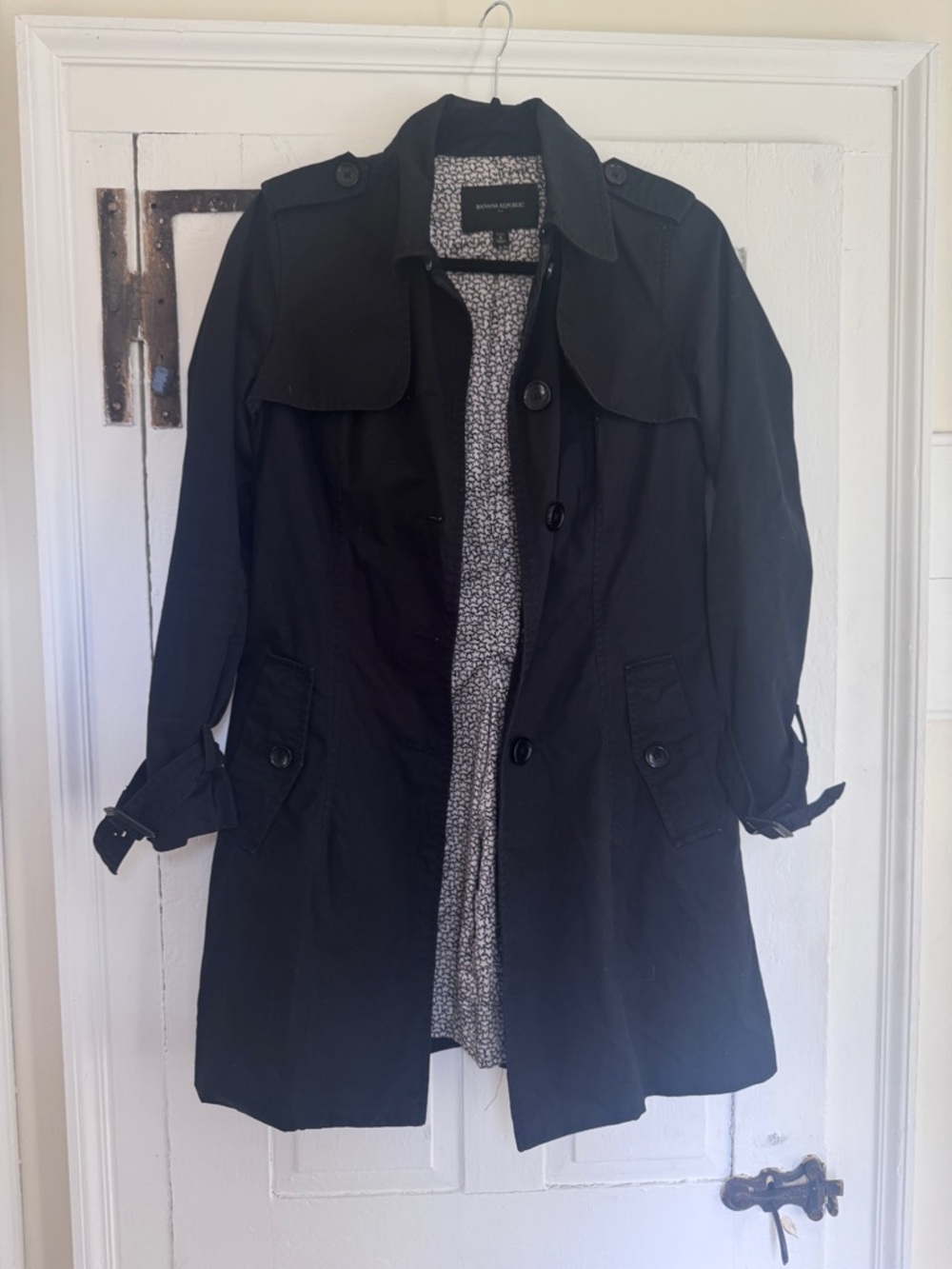 Banana Republic Black Trench Coat S Petite Cotton Star Lining No Belt